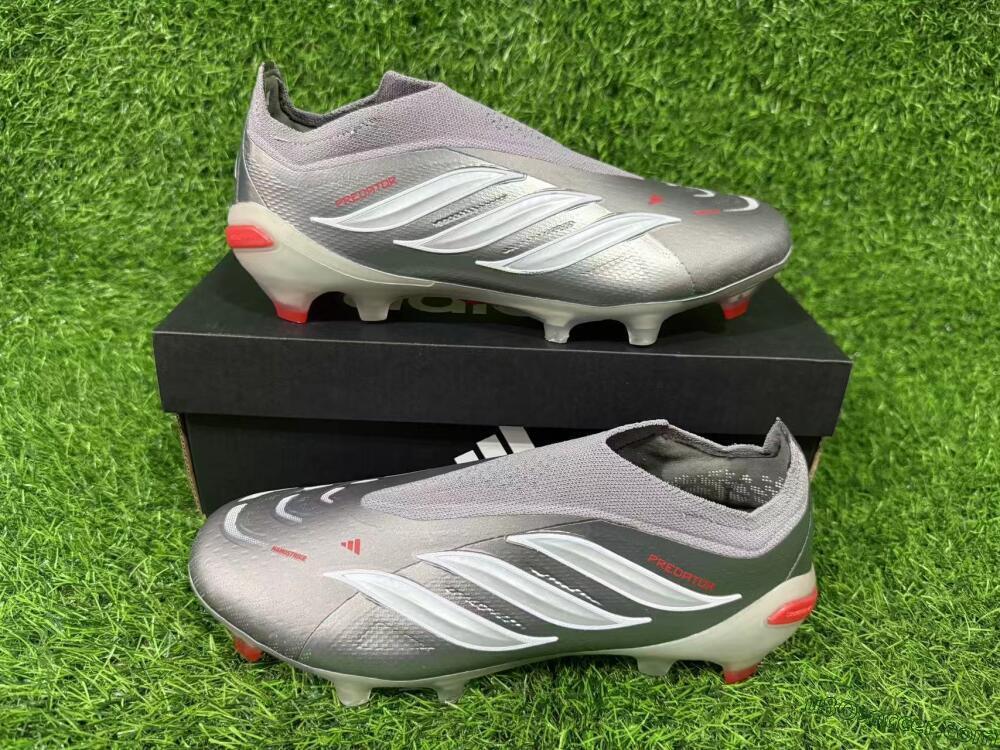 Adidas Predator 26 Elite Laceless FG Firm Ground Soccer Cleats - Gray/Bright Orange/White