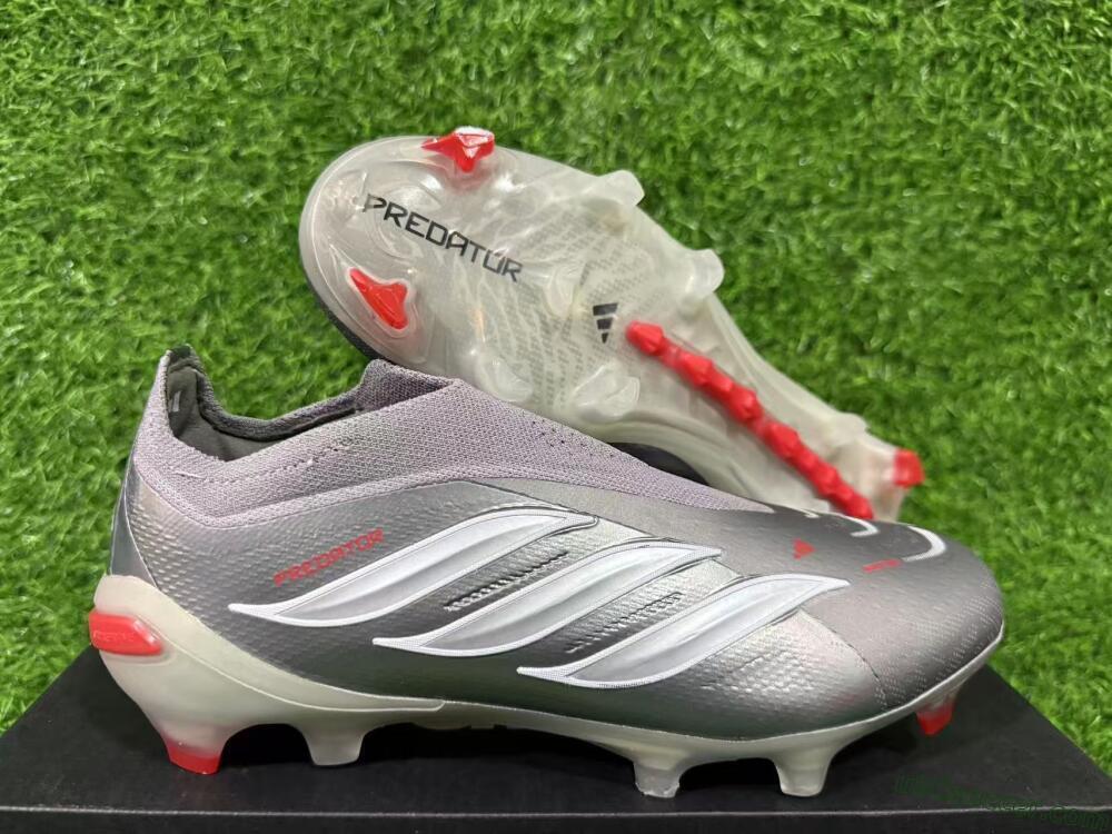 Adidas Predator 26 Elite Laceless FG Firm Ground Soccer Cleats - Gray/Bright Orange/White