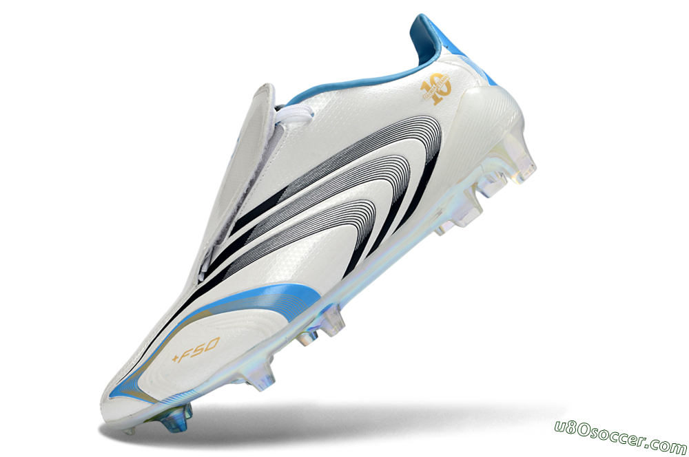 Adidas F50 Elite Laceless FG Firm Ground Soccer Cleats - White/Sky Blue/Black 5