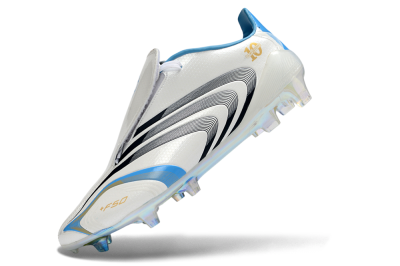 Adidas F50 Elite Laceless FG Firm Ground Soccer Cleats - White/Sky Blue/Black