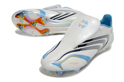 Adidas F50 Elite Laceless FG Firm Ground Soccer Cleats - White/Sky Blue/Black