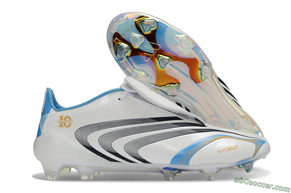 Adidas F50 Elite Laceless FG Firm Ground Soccer Cleats - White/Sky Blue/Black 1