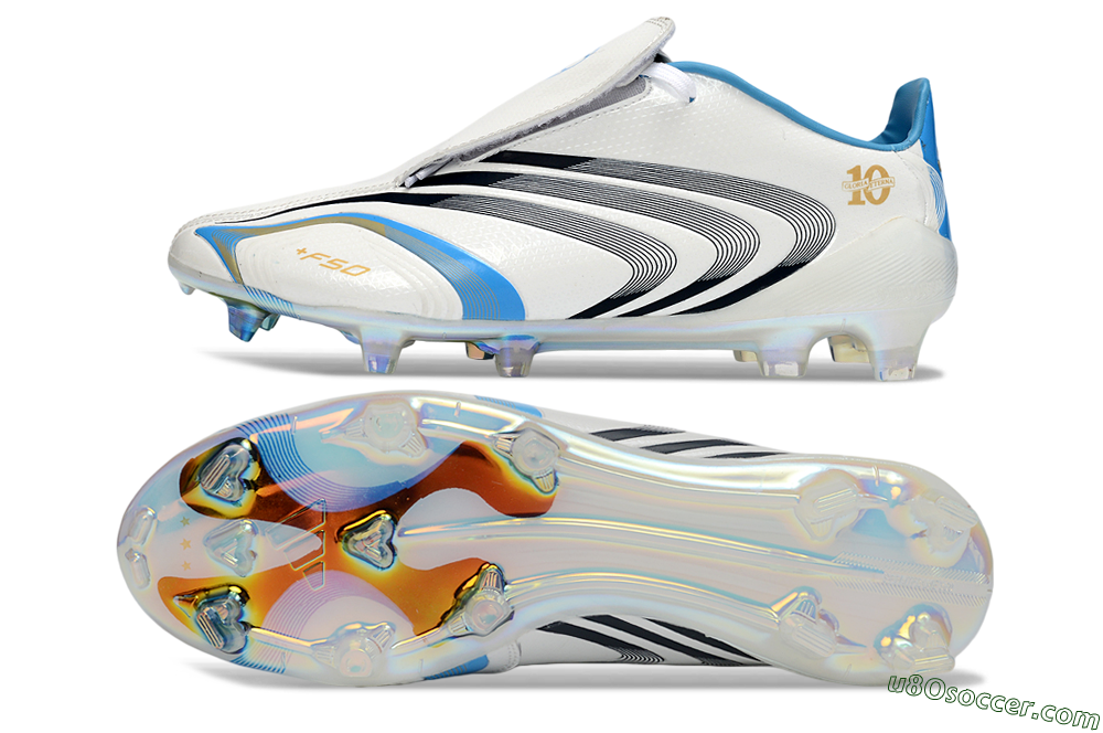 Adidas F50 Elite Laceless FG Firm Ground Soccer Cleats - White/Sky Blue/Black 0