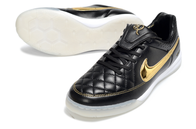 Nike Tiempo Legend SE IC Indoor & Futsal Soccer Shoes - Black/Gold Accent/White Sole