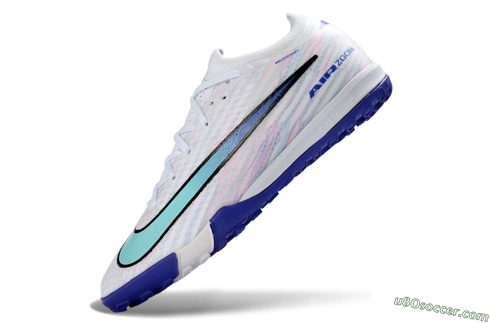 Nike Air Zoom Mercurial Vapor 16 Elite TF Artificial Turf Soccer Shoes - White/Aqua Blue/Deep Purple 5