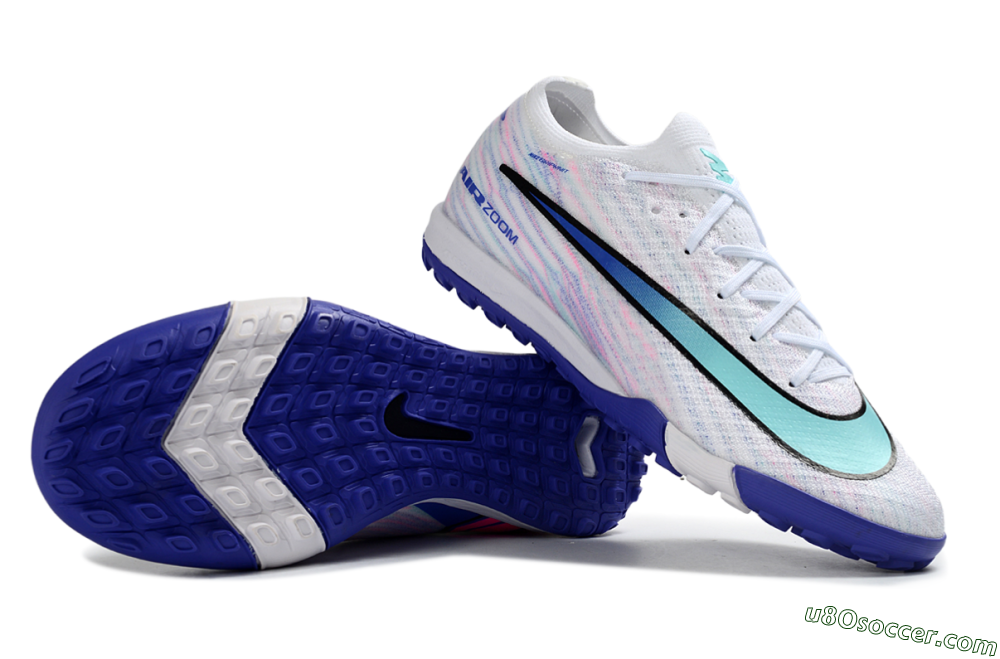 Nike Air Zoom Mercurial Vapor 16 Elite TF Artificial Turf Soccer Shoes - White/Aqua Blue/Deep Purple 0