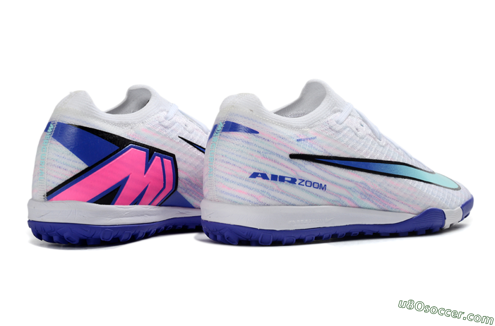 Nike Air Zoom Mercurial Vapor 16 Elite TF Artificial Turf Soccer Shoes - White/Aqua Blue/Deep Purple 6