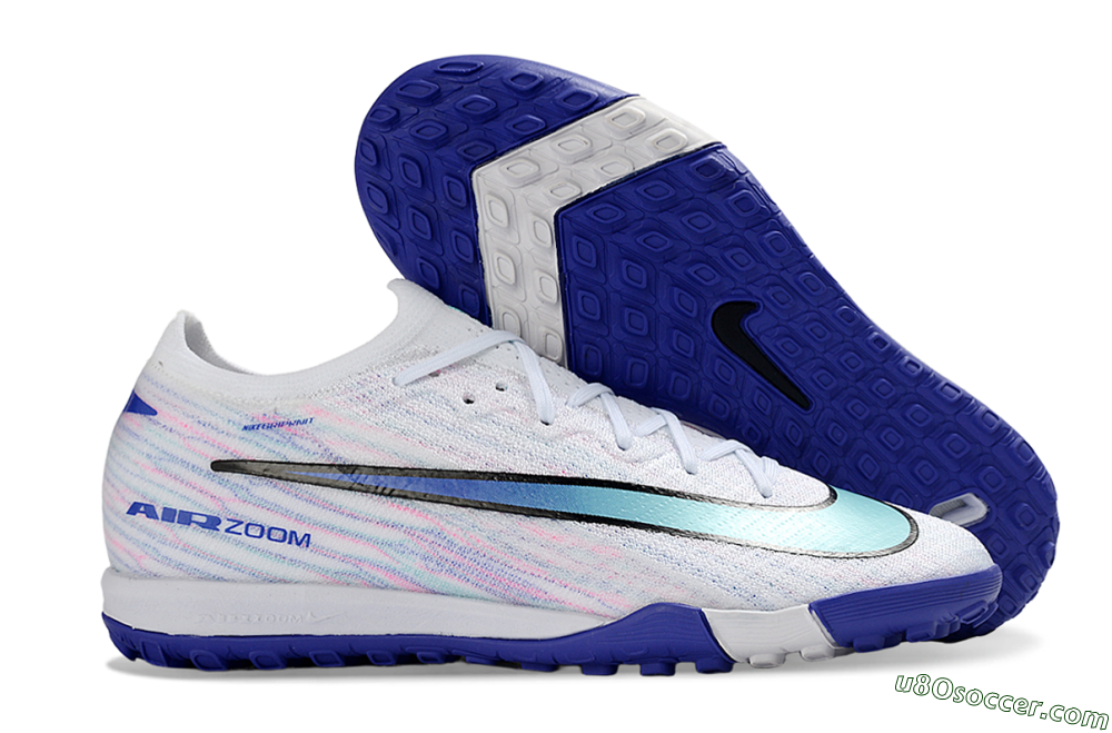 Nike Air Zoom Mercurial Vapor 16 Elite TF Artificial Turf Soccer Shoes - White/Aqua Blue/Deep Purple 1