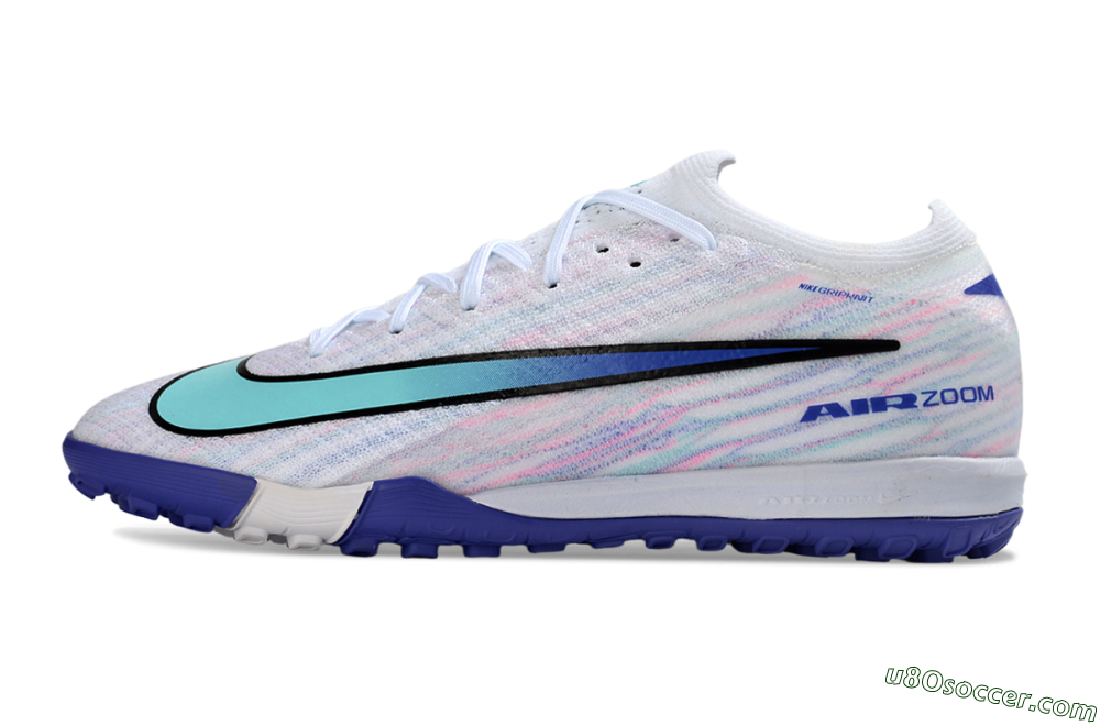 Nike Air Zoom Mercurial Vapor 16 Elite TF Artificial Turf Soccer Shoes - White/Aqua Blue/Deep Purple 2