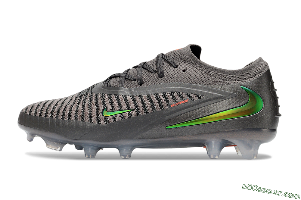 Nike Phantom 6 Elite Low FG Firm Ground Soccer Cleats - Gray/Emerald Green/Neon Orange 2