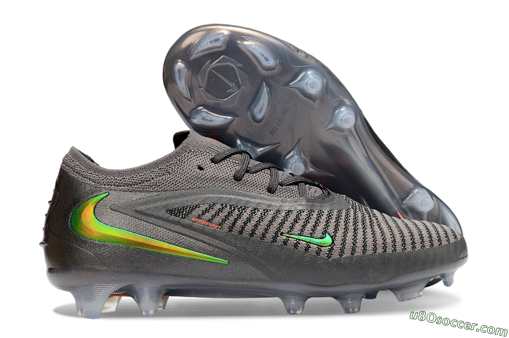 Nike Phantom 6 Elite Low FG Firm Ground Soccer Cleats - Gray/Emerald Green/Neon Orange 1