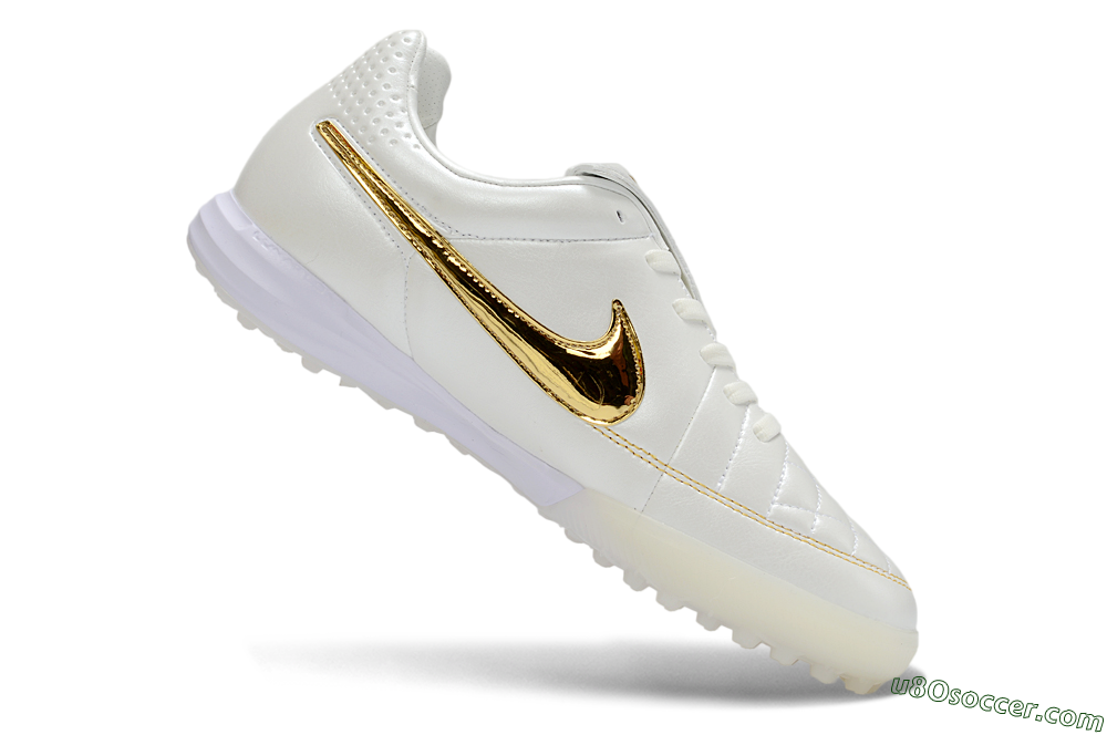 Nike Tiempo Legend SE TF Artificial Turf Soccer Shoes - White/Golden Accent/Classic Style 4