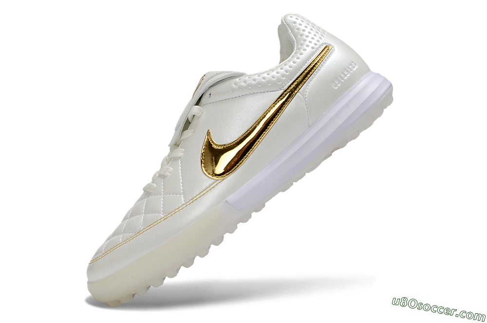 Nike Tiempo Legend SE TF Artificial Turf Soccer Shoes - White/Golden Accent/Classic Style 5