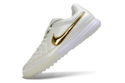 Nike Tiempo Legend SE TF Artificial Turf Soccer Shoes - White/Golden Accent/Classic Style