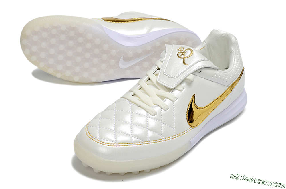 Nike Tiempo Legend SE TF Artificial Turf Soccer Shoes - White/Golden Accent/Classic Style 3