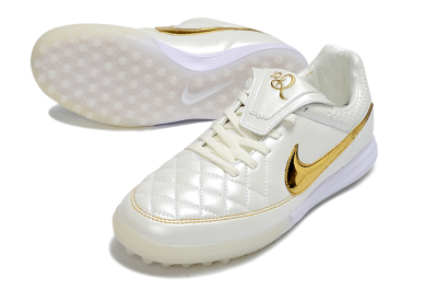 Nike Tiempo Legend SE TF Artificial Turf Soccer Shoes - White/Golden Accent/Classic Style