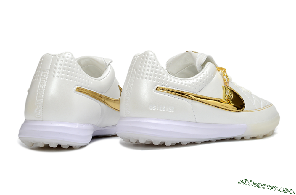Nike Tiempo Legend SE TF Artificial Turf Soccer Shoes - White/Golden Accent/Classic Style 6