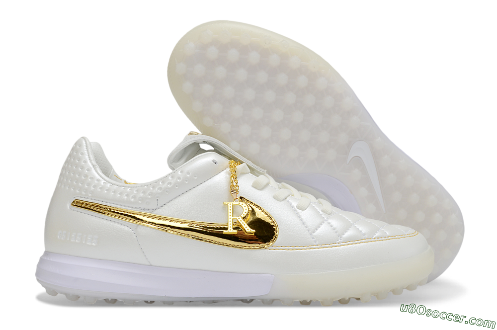Nike Tiempo Legend SE TF Artificial Turf Soccer Shoes - White/Golden Accent/Classic Style 1