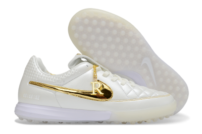 Nike Tiempo Legend SE TF Artificial Turf Soccer Shoes - White/Golden Accent/Classic Style