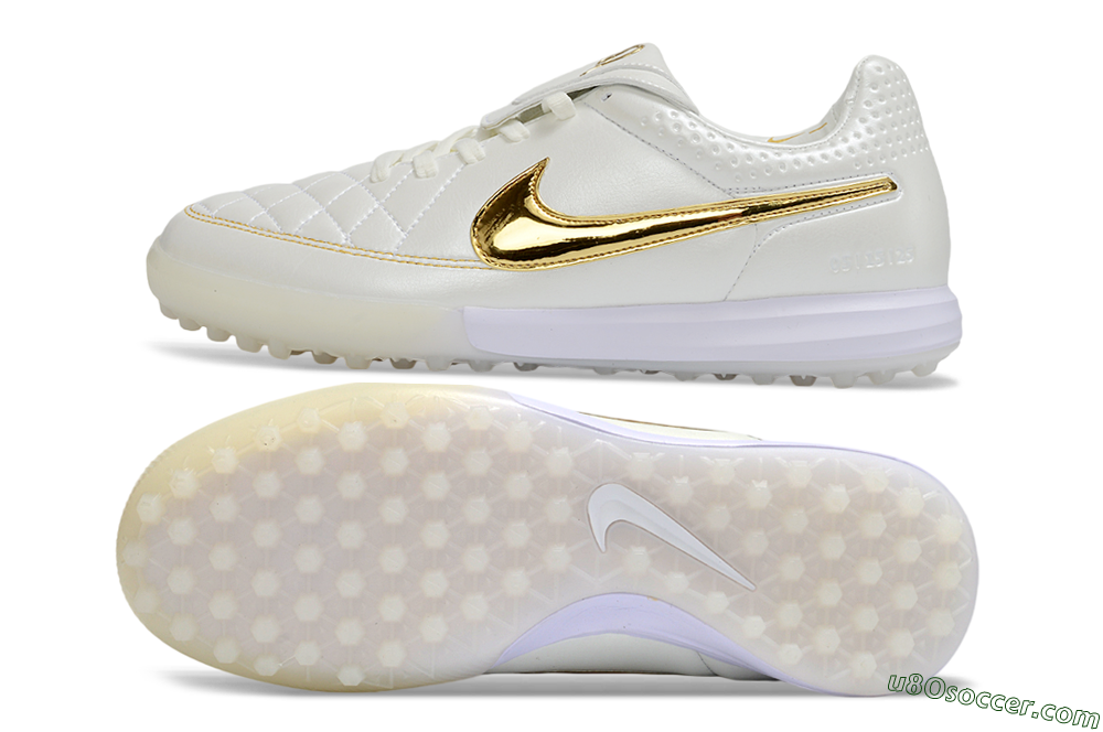 Nike Tiempo Legend SE TF Artificial Turf Soccer Shoes - White/Golden Accent/Classic Style 0