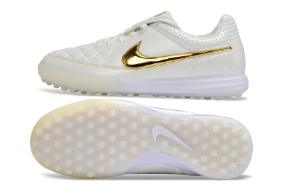 Nike Tiempo Legend SE TF Artificial Turf Soccer Shoes - White/Golden Accent/Classic Style