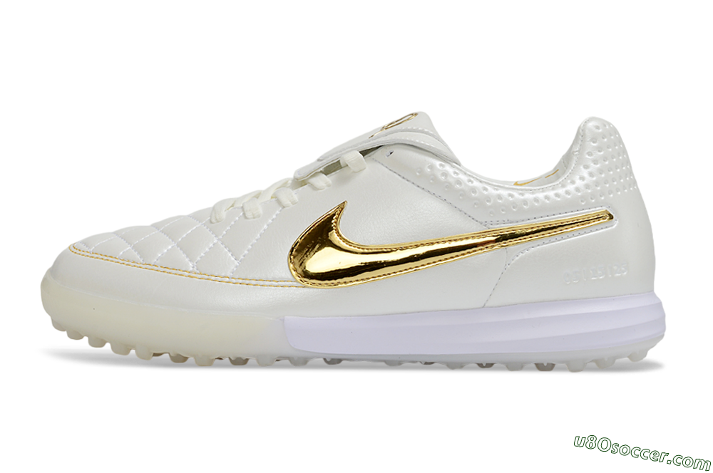 Nike Tiempo Legend SE TF Artificial Turf Soccer Shoes - White/Golden Accent/Classic Style 2