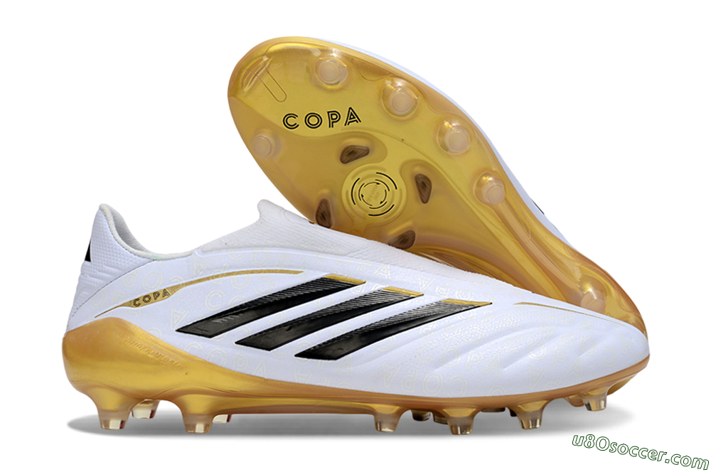 Adidas Copa Pure 4 Elite Laceless FG Firm Ground Soccer Cleats - White/Black/Gold 1