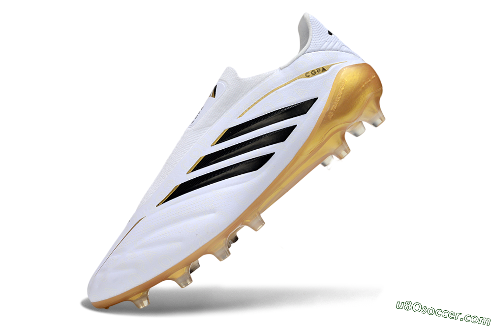 Adidas Copa Pure 4 Elite Laceless FG Firm Ground Soccer Cleats - White/Black/Gold 5