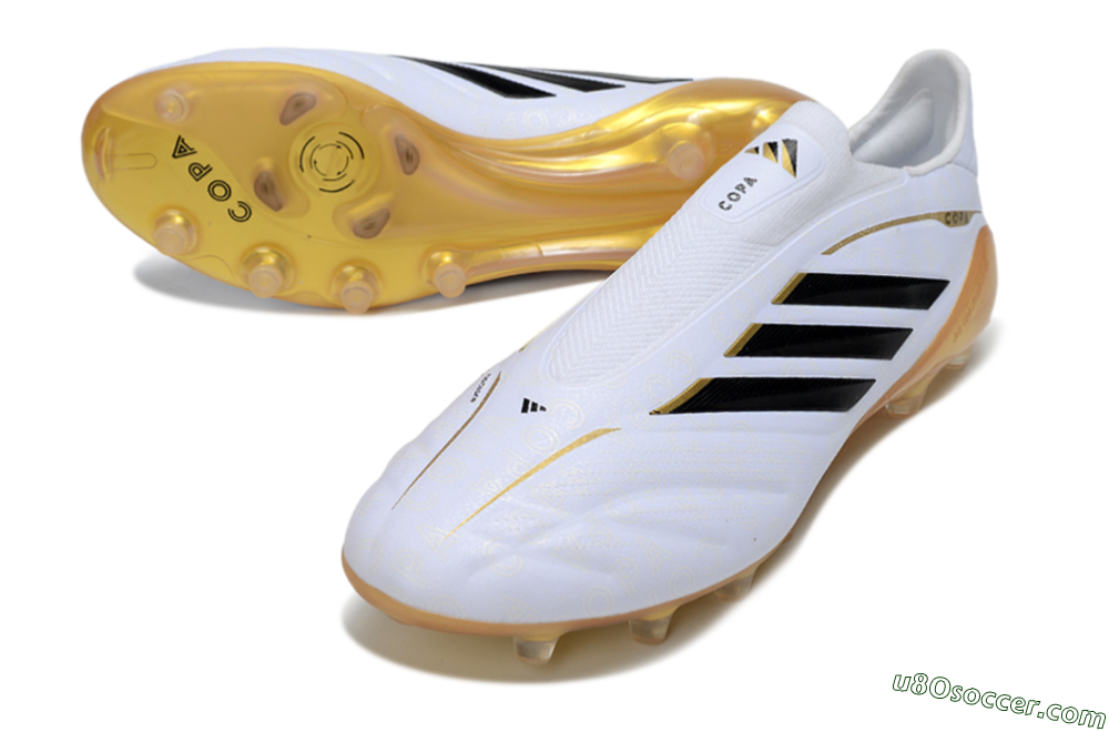 Adidas Copa Pure 4 Elite Laceless FG Firm Ground Soccer Cleats - White/Black/Gold 3
