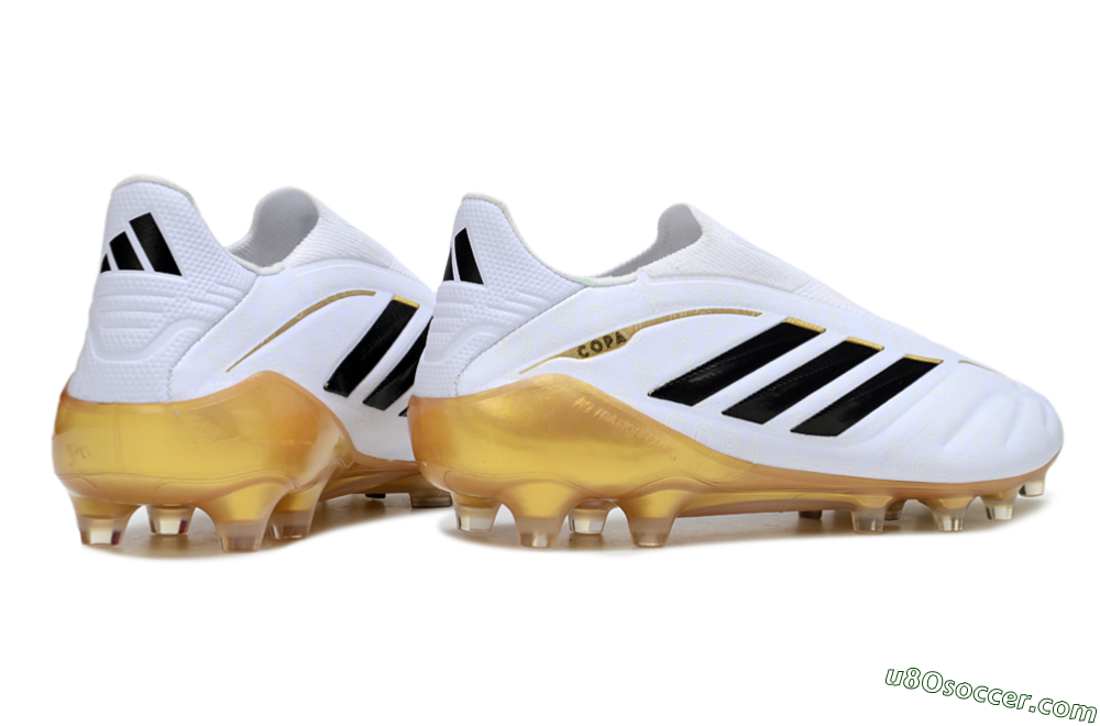 Adidas Copa Pure 4 Elite Laceless FG Firm Ground Soccer Cleats - White/Black/Gold 6