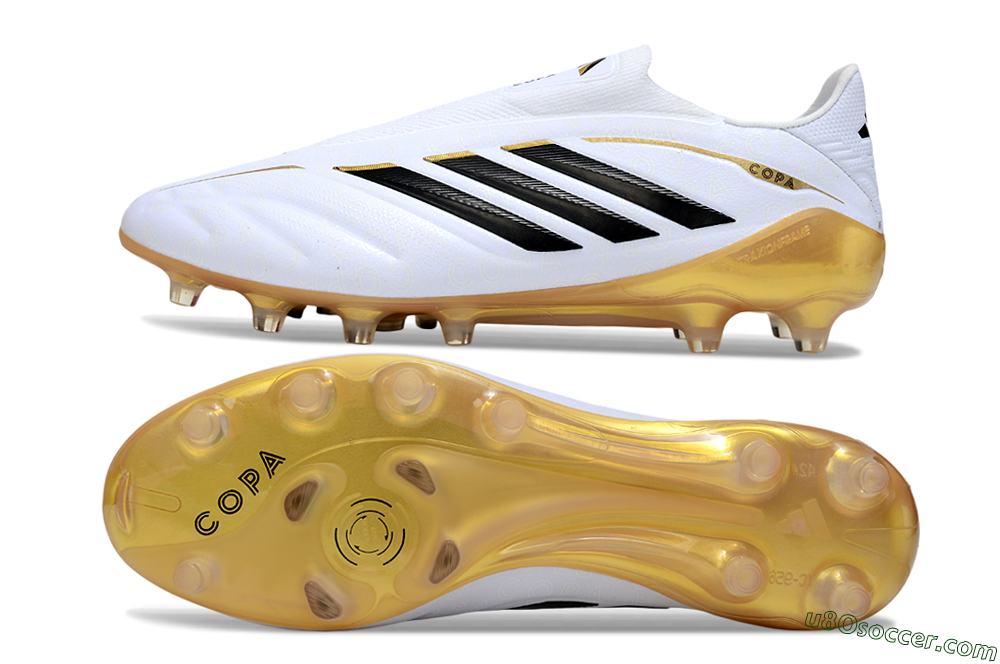 Adidas Copa Pure 4 Elite Laceless FG Firm Ground Soccer Cleats - White/Black/Gold 0