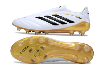 Adidas Copa Pure 4 Elite Laceless FG Firm Ground Soccer Cleats - White/Black/Gold