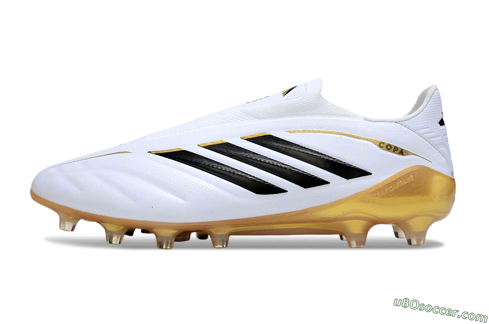 Adidas Copa Pure 4 Elite Laceless FG Firm Ground Soccer Cleats - White/Black/Gold 2