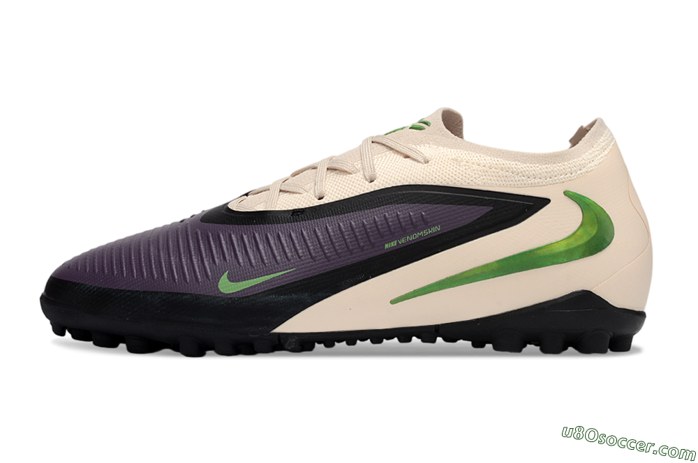 Nike Phantom 6 Elite Low TF Artificial Turf Soccer Shoes - Purple/Vibrant Green/Neutral Cream 2