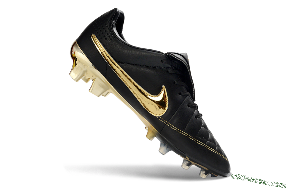 Nike Tiempo Legend SE FG Firm Ground Soccer Cleats - Black/Gold Accents/Black Quilted 4