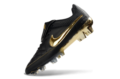 Nike Tiempo Legend SE FG Firm Ground Soccer Cleats - Black/Gold Accents/Black Quilted
