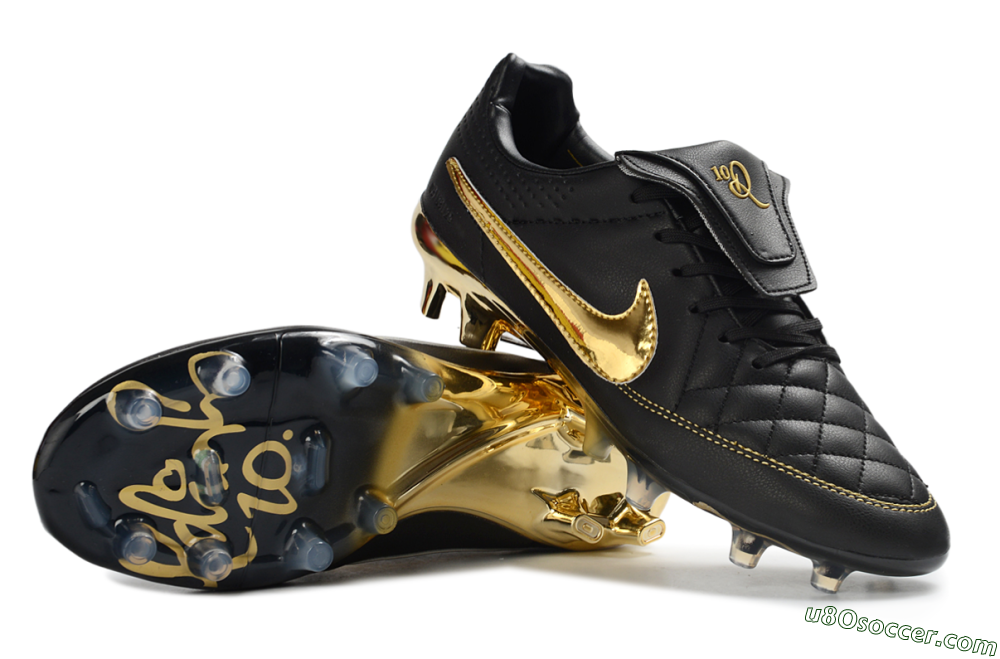 Nike Tiempo Legend SE FG Firm Ground Soccer Cleats - Black/Gold Accents/Black Quilted 0