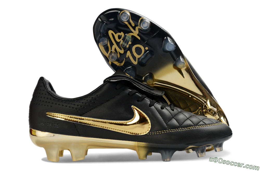 Nike Tiempo Legend SE FG Firm Ground Soccer Cleats - Black/Gold Accents/Black Quilted 1
