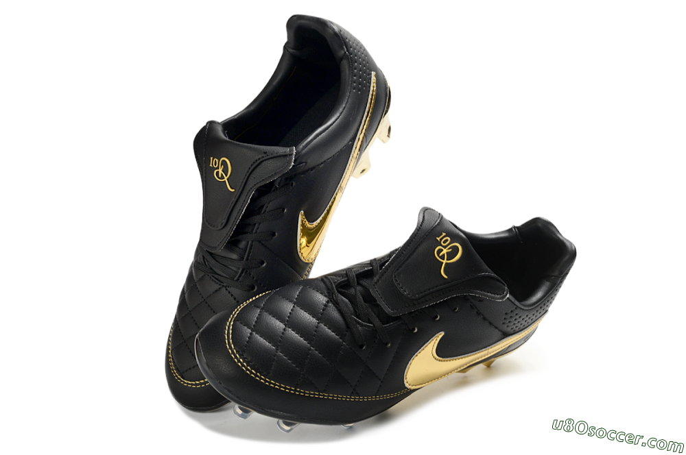 Nike Tiempo Legend SE FG Firm Ground Soccer Cleats - Black/Gold Accents/Black Quilted 3