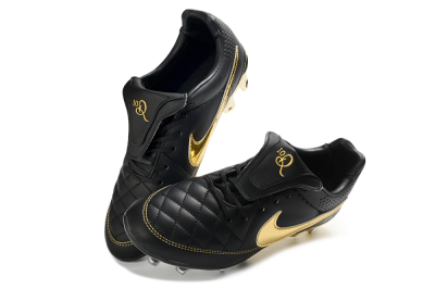 Nike Tiempo Legend SE FG Firm Ground Soccer Cleats - Black/Gold Accents/Black Quilted