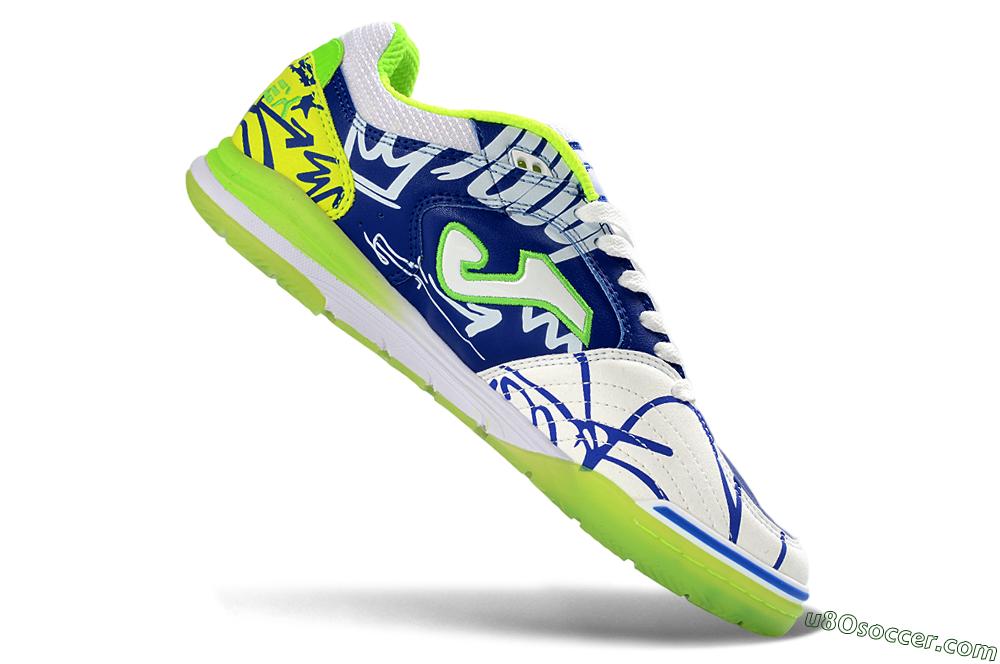 Joma Top Flex IC Indoor & Futsal Soccer Shoes - Blue/Neon Green/White 4