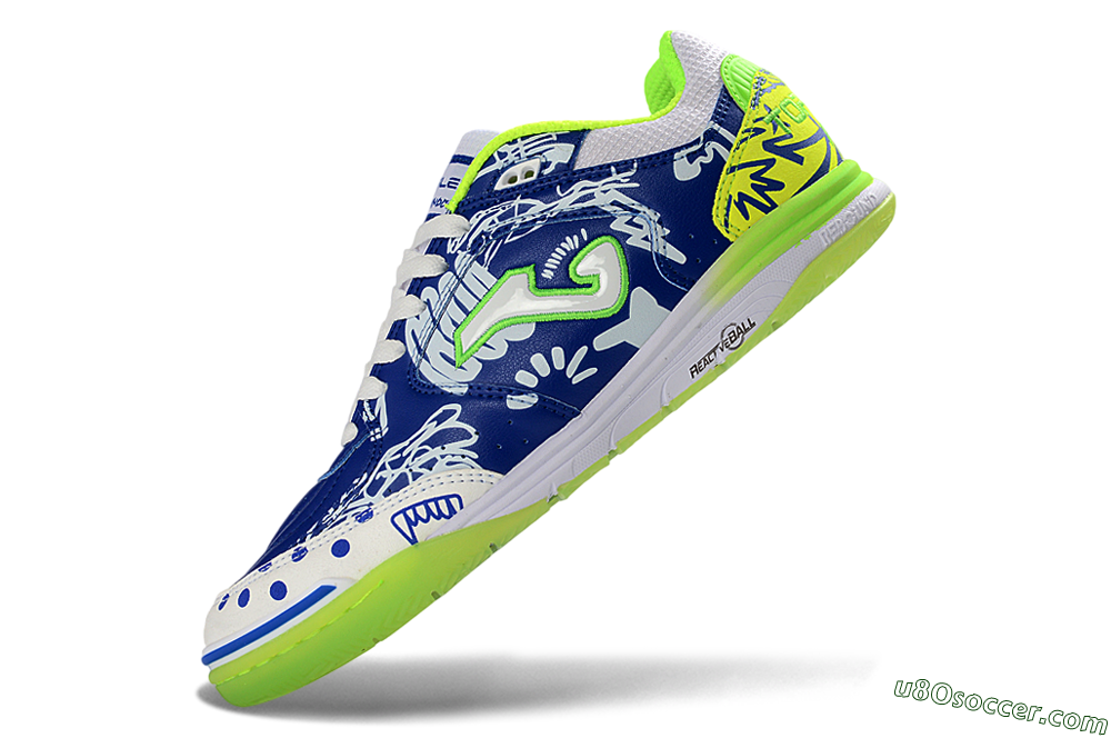 Joma Top Flex IC Indoor & Futsal Soccer Shoes - Blue/Neon Green/White 5