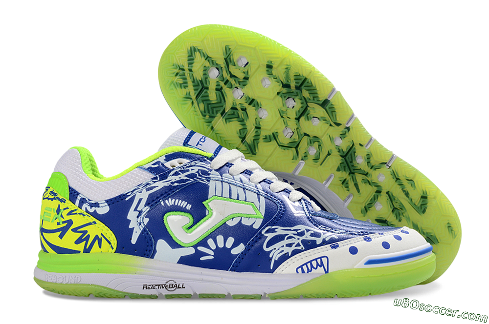Joma Top Flex IC Indoor & Futsal Soccer Shoes - Blue/Neon Green/White 1