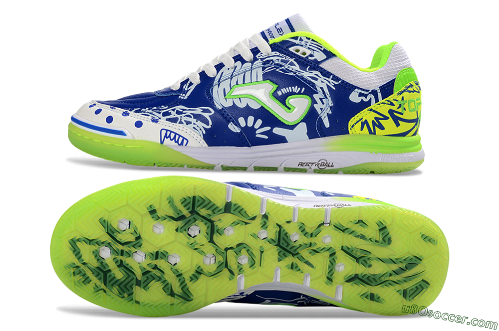 Joma Top Flex IC Indoor & Futsal Soccer Shoes - Blue/Neon Green/White 0