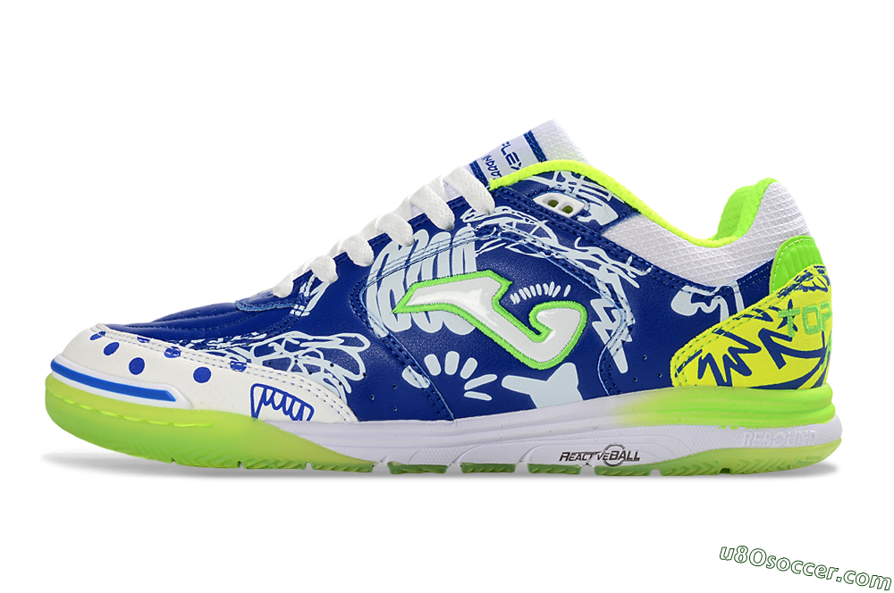 Joma Top Flex IC Indoor & Futsal Soccer Shoes - Blue/Neon Green/White 2