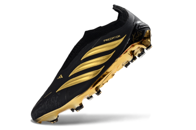 Adidas Predator 26 Elite Laceless FG Firm Ground Soccer Cleats - Black/Gold Accent/Black Base