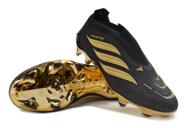 Adidas Predator 26 Elite Laceless FG Firm Ground Soccer Cleats - Black/Gold Accent/Black Base