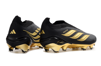 Adidas Predator 26 Elite Laceless FG Firm Ground Soccer Cleats - Black/Gold Accent/Black Base