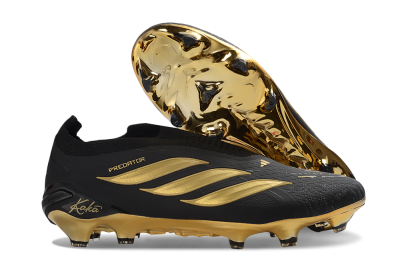 Adidas Predator 26 Elite Laceless FG Firm Ground Soccer Cleats - Black/Gold Accent/Black Base