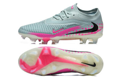 Nike Phantom 6 Elite Low FG Firm Ground Soccer Cleats - Gray/Neon Pink/Phantom Black